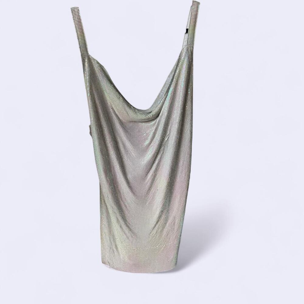 House Of Harlow 1960 Silver Chainmail Cowl Neck Tank Mini Dress size M